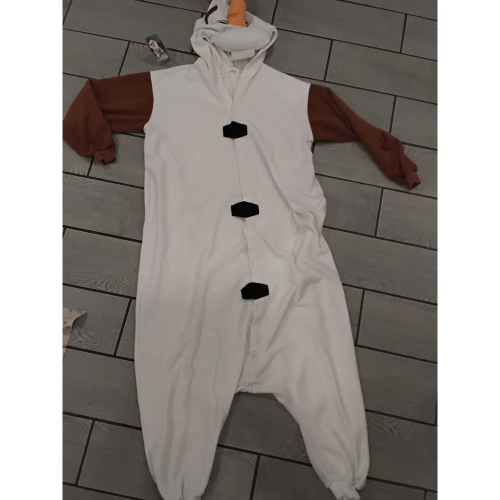 Olaf Like Snowman Costume Pajamas White Brown XL w/ Disney Olaf Figure